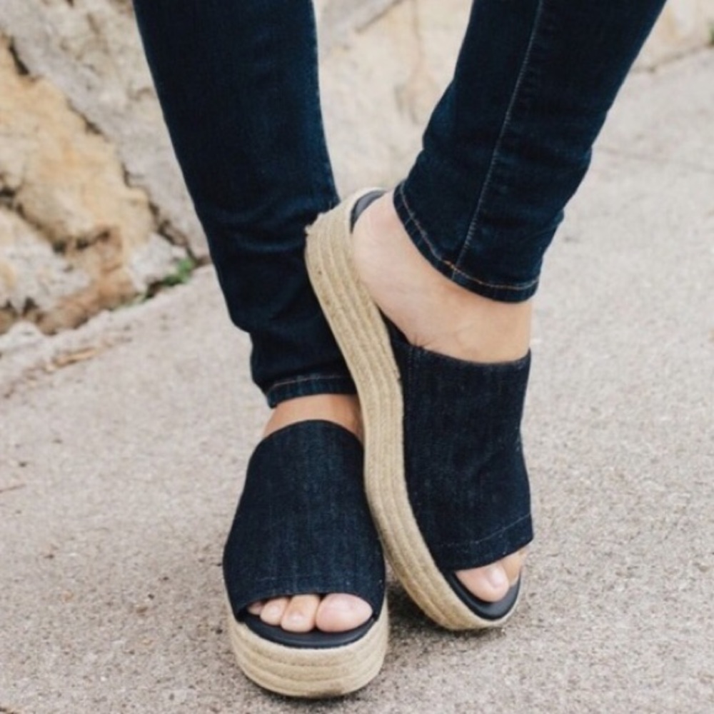 Vince solana platform / flatform slides in denim